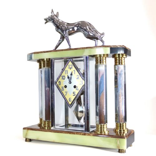 ART DECO CLOCK AND GARNITURE WITH MICHEL DECOUX SCULPTURE OF GERMAN SHEPHERD DOG - ADDITIONAL PHOTO 1