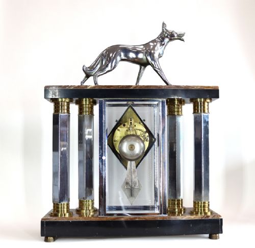 ART DECO CLOCK AND GARNITURE WITH MICHEL DECOUX SCULPTURE OF GERMAN SHEPHERD DOG - ADDITIONAL PHOTO 2