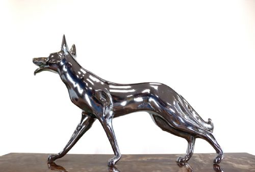 ART DECO CLOCK AND GARNITURE WITH MICHEL DECOUX SCULPTURE OF GERMAN SHEPHERD DOG - ADDITIONAL PHOTO 3