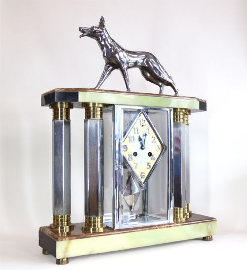 ART DECO CLOCK AND GARNITURE WITH MICHEL DECOUX SCULPTURE OF GERMAN SHEPHERD DOG - ADDITIONAL PHOTO 6