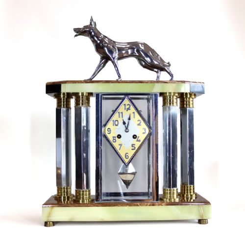 ART DECO CLOCK AND GARNITURE WITH MICHEL DECOUX SCULPTURE OF GERMAN SHEPHERD DOG - ADDITIONAL PHOTO 7