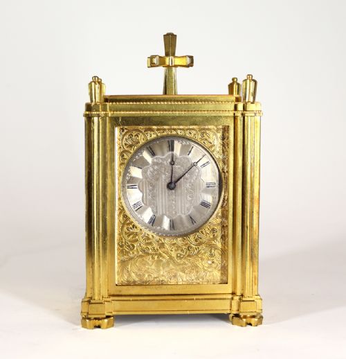 english fusee carriage clock by thomas cole and james fergusson cole retailed by caleb elisha - CATEGORY: ANTIQUE CLOCKS - DATED 19TH CENTURY