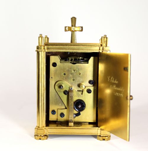 ENGLISH FUSEE CARRIAGE CLOCK BY THOMAS COLE AND JAMES FERGUSSON COLE RETAILED BY CALEB ELISHA - ADDITIONAL PHOTO 3