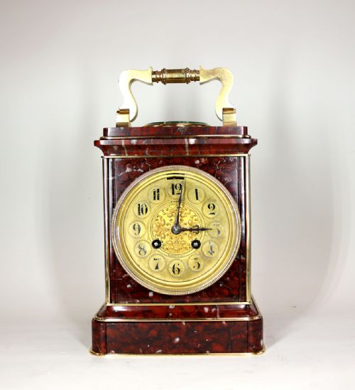 GIANT ROUGE MARBLE CARRIAGE CLOCK