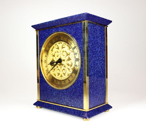 A STRIKING MANTEL CLOCK BY LUXOR IN A LAPIS BLUE AND GILT CASE - ADDITIONAL PHOTO 1