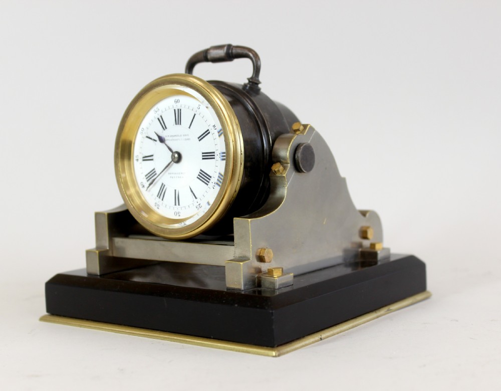 Desk Clock By Guilmet in the shape of a Mortar Gun View II