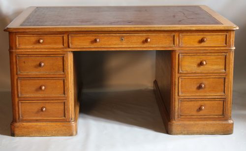 victorian golden oak partners desk - CATEGORY: ANTIQUE DESKS - DATED 1880