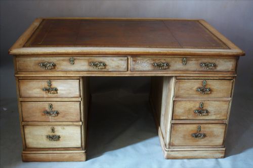 VICTORIAN BLEACHED OAK PARTNERS DESK - ADDITIONAL PHOTO 2