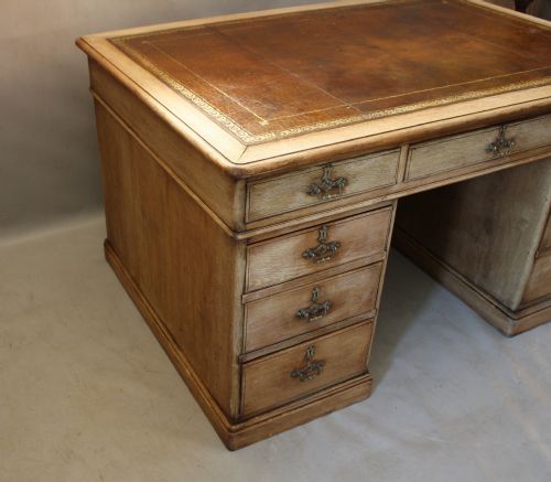 VICTORIAN BLEACHED OAK PARTNERS DESK - ADDITIONAL PHOTO 3
