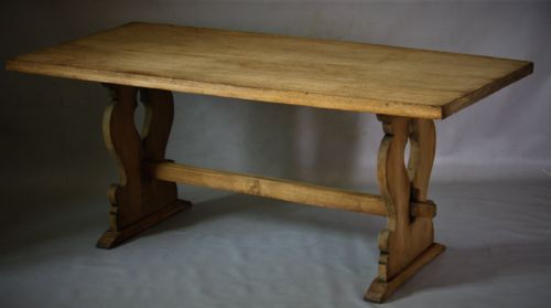 bleached oak tavern trestle table - CATEGORY: ANTIQUE TABLES - DATED EDWARDIAN