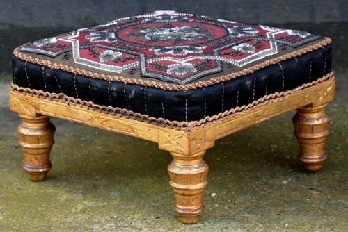 Beautiful Victorian Gilt Footstool with Original Upholstery.