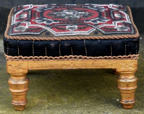 fig 1. Beautiful Victorian Gilt Footstool with original upholstery.