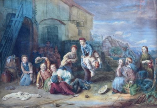 fig 1. Joyful 19th Century Watercolour in Original Gilt Frame.