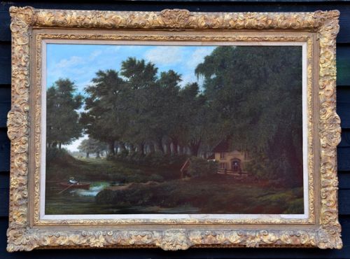 Large Victorian Oil on Canvas, Woodland Scene, Signed & Dated.