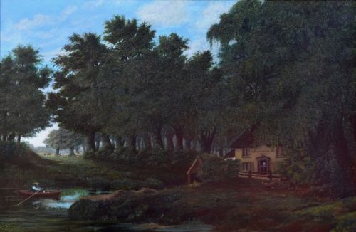 fig 1. Large Victorian Oil on Canvas, Woodland Scene, Signed & Dated.