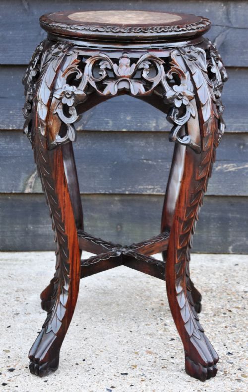 Beautifully Carved Late 19th Century Chinese Rosewood Jardinaire Stand.