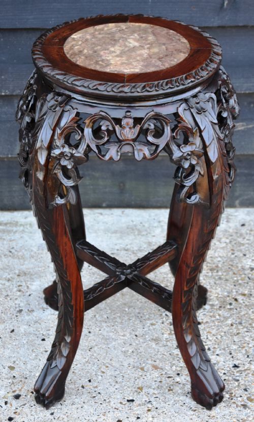 fig 1. Beautifully Carved Late 19th Century Chinese Rosewood Jardinaire Stand.