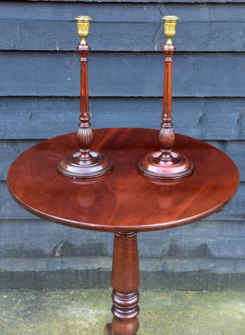 fig 1. Handsome Pair of Georgian Mahogany Tall Candlesticks Circa 1800.