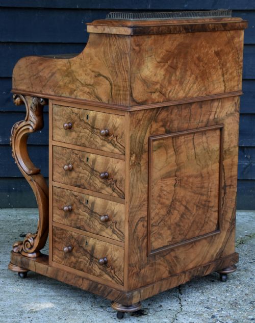 fig 1. Superb Quality Victorian Burr Walnut Piano Top, Pop-Up Davenport, Circa 1860.