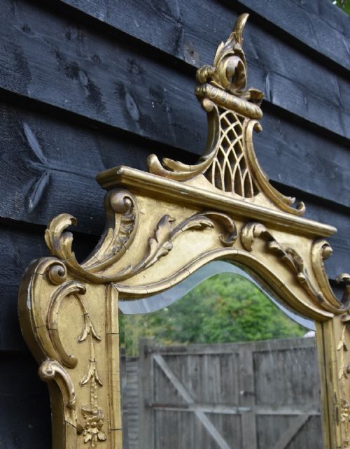 fig 1. Striking & Unusual Large 19th Century Shield Shaped Gilt Mirror in Chippendale Style, Circa 1860.