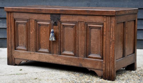 Handsome Continental Oak Panelled Coffer, Circa 1740.