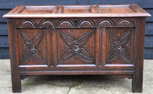 Good Quality 17th Century Oak Panelled Coffer, Circa 1690.