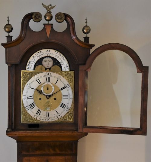 fig 2. Fabulous 18th Century Oak Moon Phase Longcase Clock, Circa 1790, by Walbrough & Thomas of Bristol.
