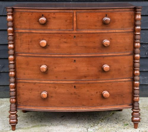 fig 1. Fine Quality Regency Mahogany Bow Fronted Chest Of Drawers.