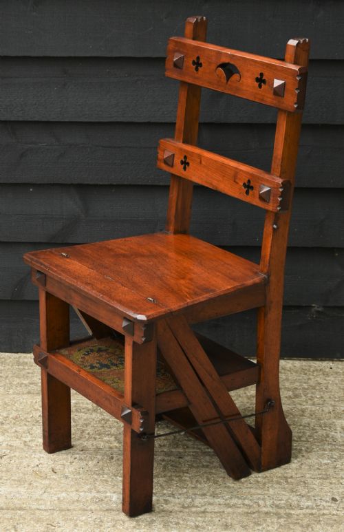 Victorian Walnut Metamorphic Chair Steps, Arts & Crafts Period C.1890.