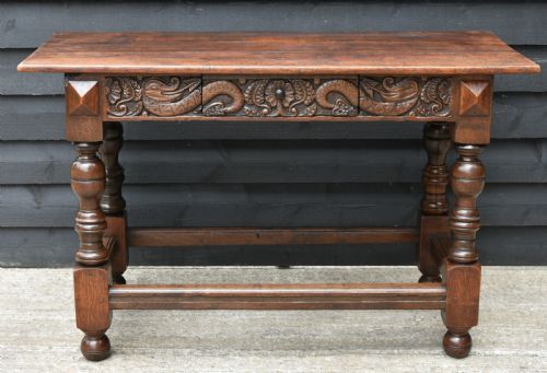 Lovely Victorian Oak Side Table C.1890, Hand Carved Dragon Decoration.