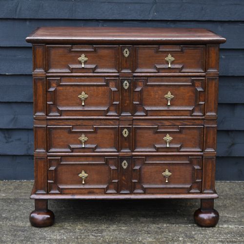 Excellent 17c Gothic Oak Geometric Chest of Drawers with Secret Drawers, Small Proportions.