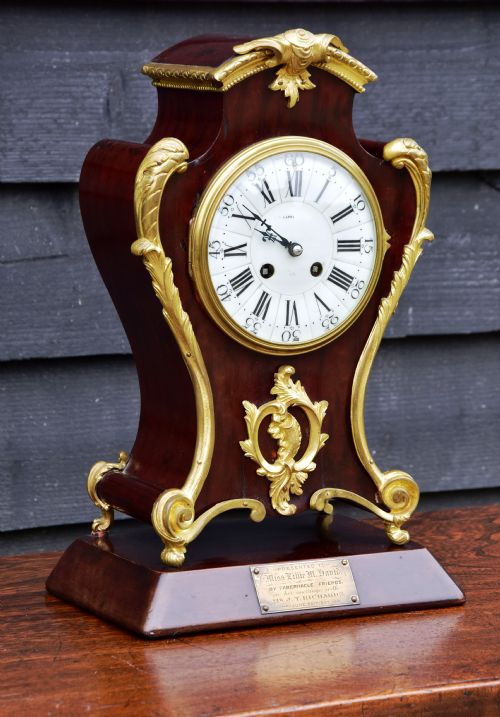 fig 1. Late 19th Century French Mantel Clock, Mahogany & Ormolu.