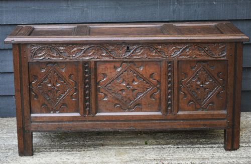 fig 1. 17th Century Oak Carved Coffer C1690.