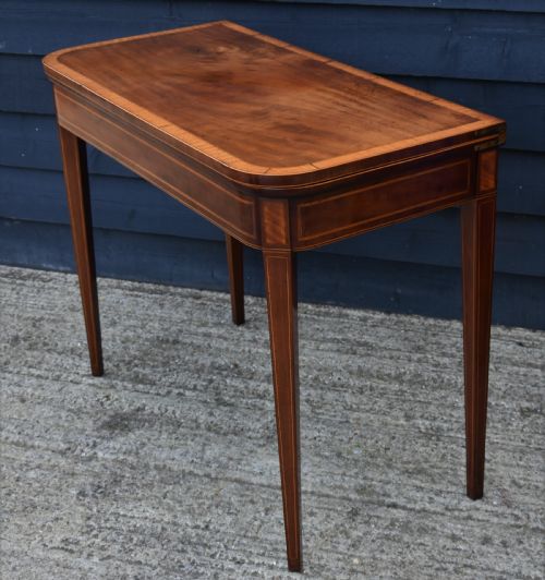 Georgian Mahogany Card Table, D-end with Satinwood Banding C.1800. Fine Quality.