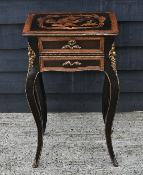 Beautiful 19th Century French Side Table, Ebonised & Marquetry Inlaid.