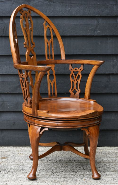 UNUSUAL 19TH CENTURY GOTHIC WALNUT REVOLVING DESK CHAIR C1890 VICTORIAN - ADDITIONAL PHOTO 3