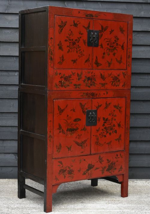 BEAUTIFUL ANTIQUE CHINESE RED LACQUERED MARRIAGE WEDDING CABINET - ADDITIONAL PHOTO 4