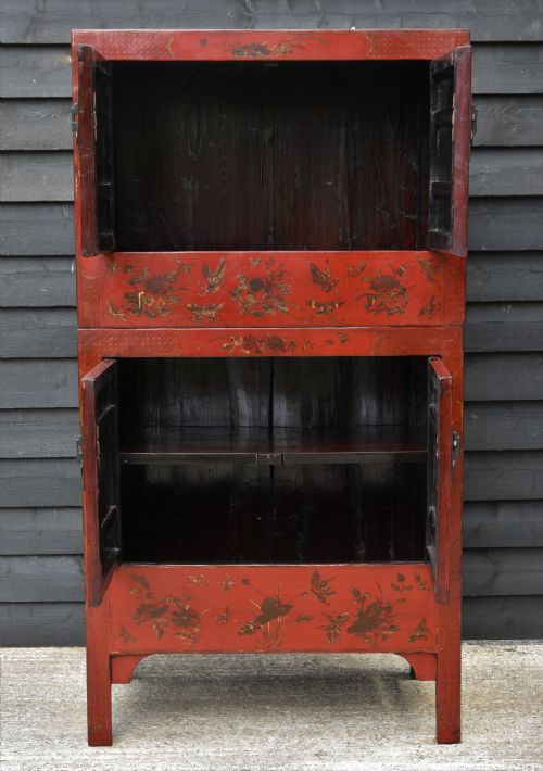 BEAUTIFUL ANTIQUE CHINESE RED LACQUERED MARRIAGE WEDDING CABINET - ADDITIONAL PHOTO 5