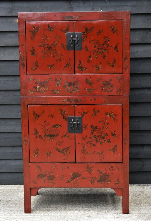BEAUTIFUL ANTIQUE CHINESE RED LACQUERED MARRIAGE WEDDING CABINET - ADDITIONAL PHOTO 6
