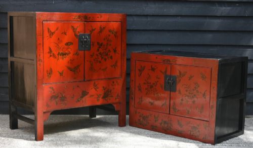BEAUTIFUL ANTIQUE CHINESE RED LACQUERED MARRIAGE WEDDING CABINET - ADDITIONAL PHOTO 8