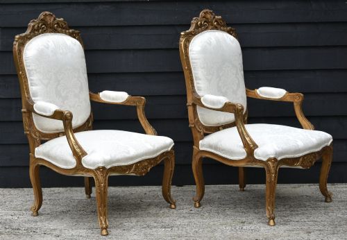 Outstanding Pair of Large French Gilt Armchairs, Throne Chairs C.1880