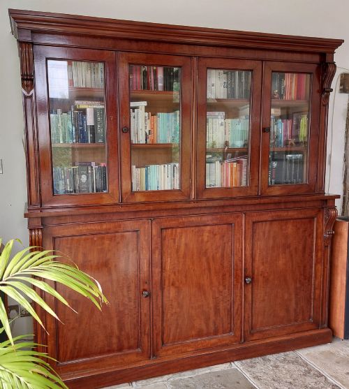 Outstanding 19th Century Mahogany Triple Library Bookcase Cabinet, William IV C.1830.