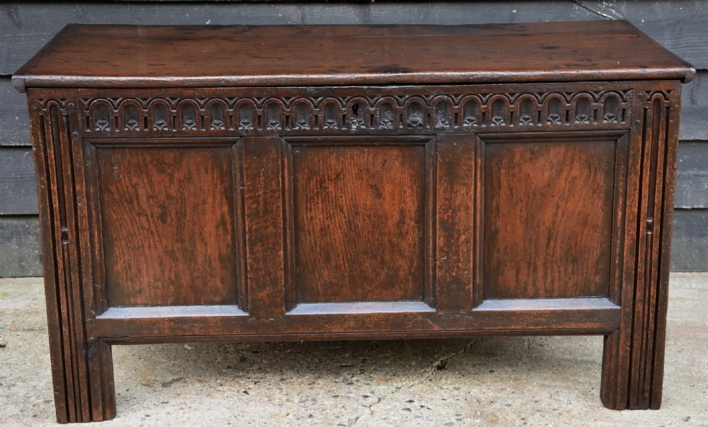 Lovely Small Proportioned 17th Century Oak Panelled Coffer.