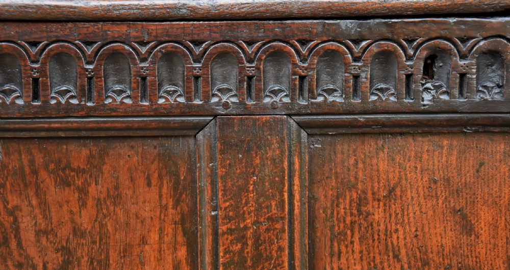 Lovely Small Proportioned 17th Century Oak Panelled Coffer. View III