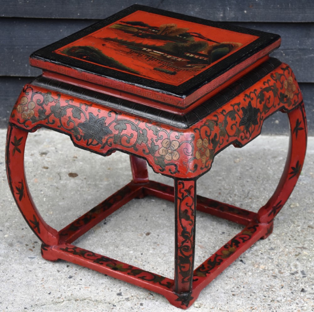 Unusual Japanese Red Lacquered Low Table, Circa 1900-1920.