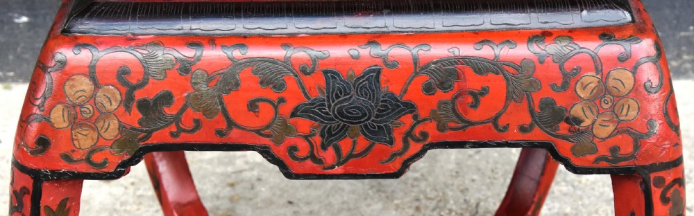 Unusual Japanese Red Lacquered Low Table, Circa 1900-1920. View V