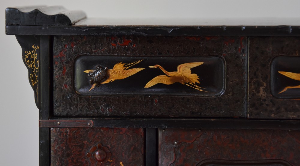 Beautiful 19th Century Japanese Black & Red Lacquered & Gilded Jewellery Box View IV