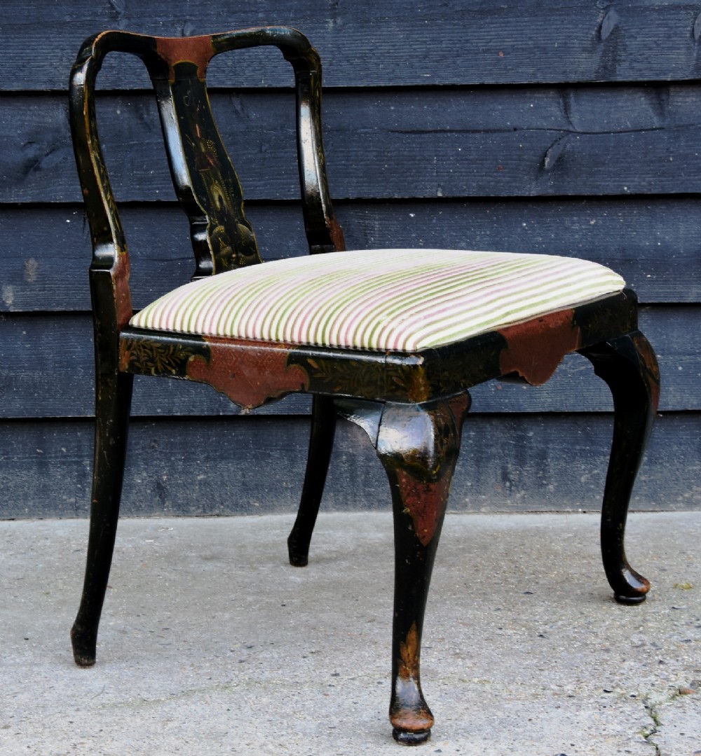 Unusual Japanese Lacquered & Hand Painted Chair, Circa 1900.