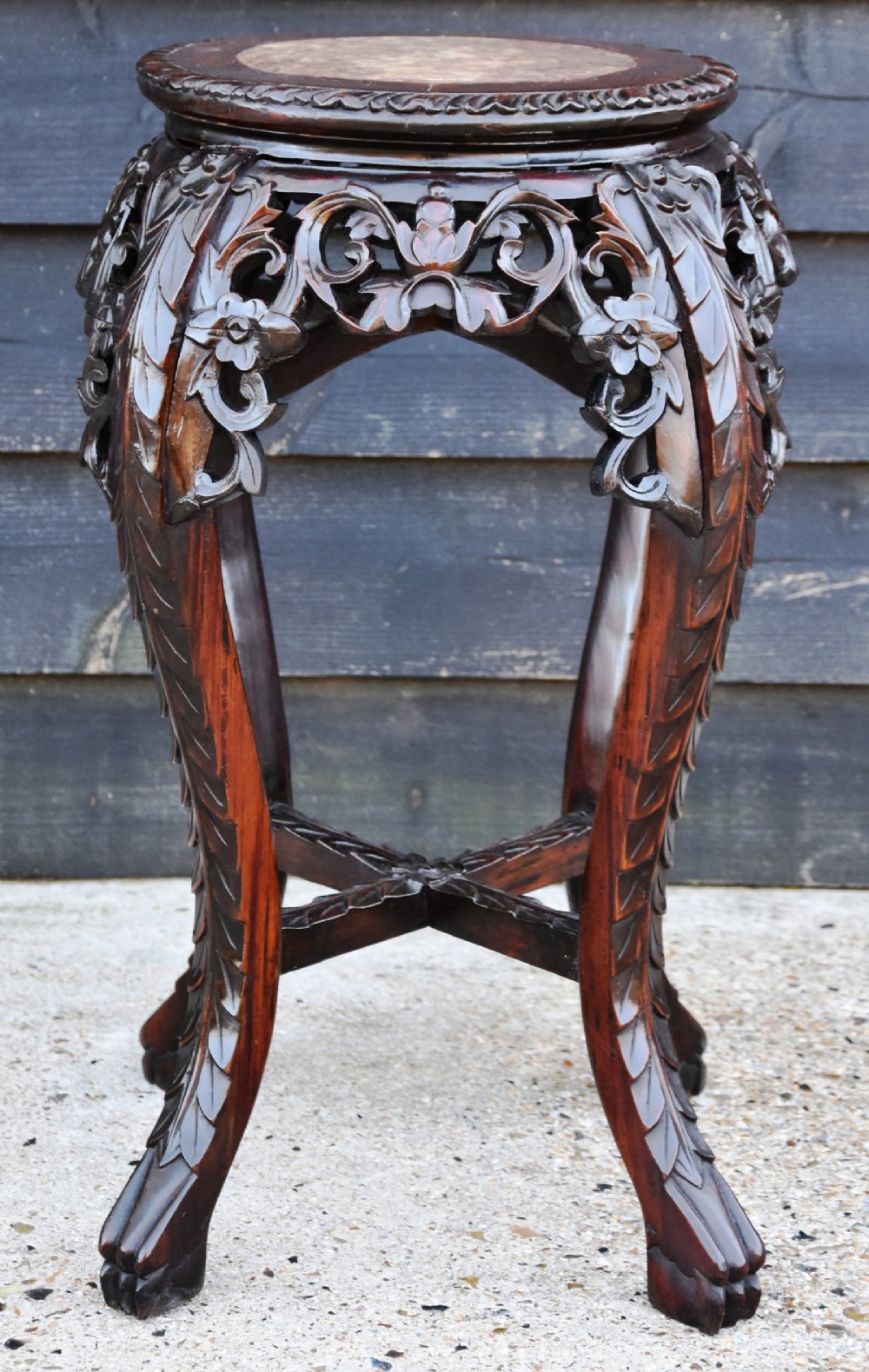 Beautifully Carved Late 19th Century Chinese Rosewood Jardinaire Stand.