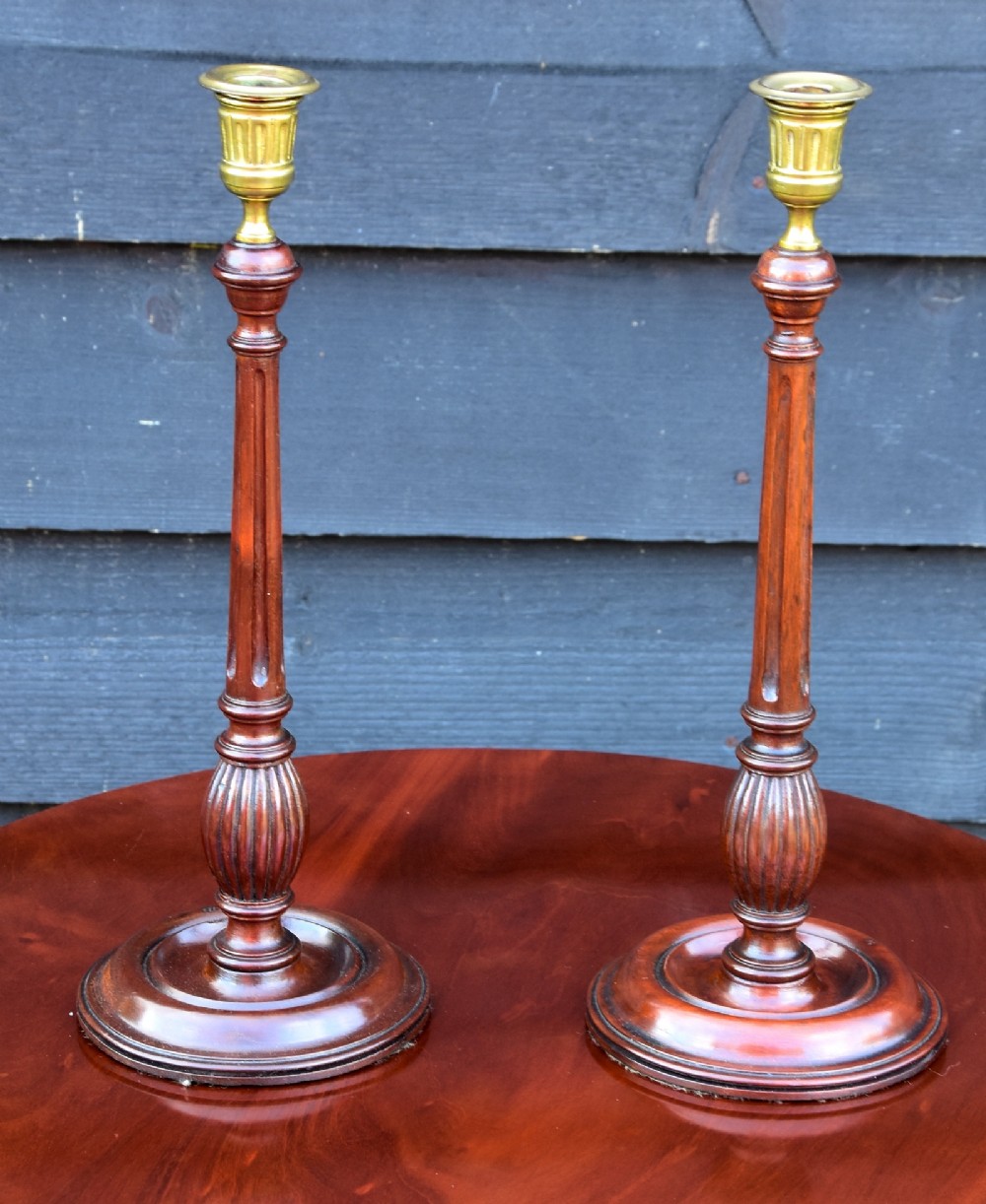Handsome Pair of Georgian Mahogany Tall Candlesticks Circa 1800.